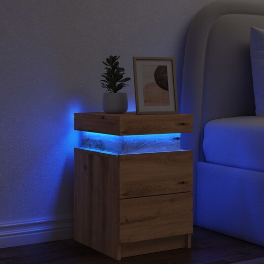 Nattbord 2 stk med LED artisan eik 35x39x55 cm konstruert tre 8721158446435