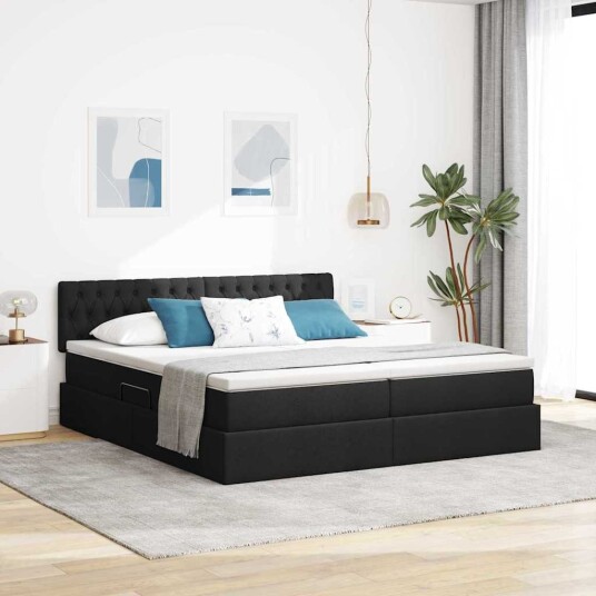 LED lagringseng med madrass Svart 180 x 200 cm Stoff LED lagringseng med madrass Svart 180 x 200 cm Stoff
