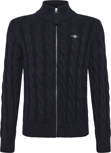 Gant Kids Shield Cotton Cable Zip Sweater   Navy   122