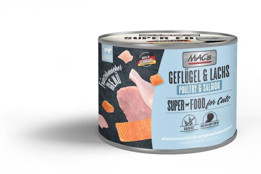 Mac'S Super Food For Cats Gourmet Fjørfe Og Laks Våtfôr 6X180G