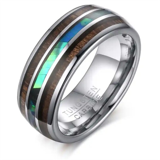 Tungstenring med Hawaiian Koa tre og abalone Tungstenring med Hawaiian Koa tre og abalone