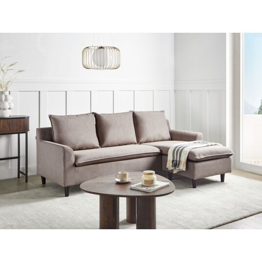 Hjørnesofa Elvenes Taupe mørkt tre/Venstrevendt