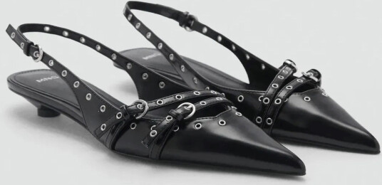 Mango Die-Cut Kitten Shoes - Black - 35