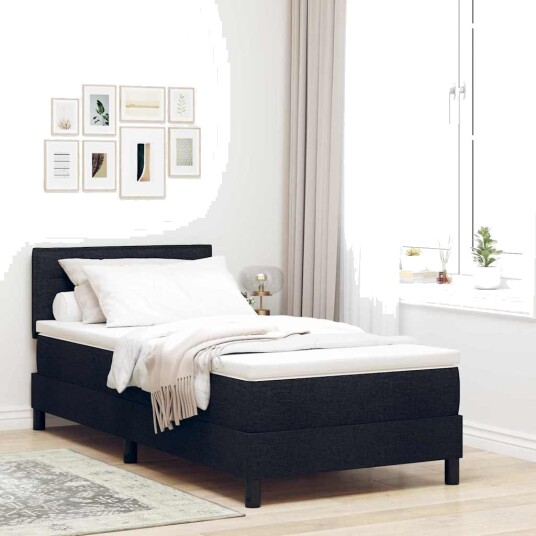 Boksfjær Seng med Madrass & LED Svart 80x200 cm Stoff