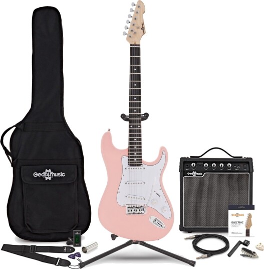 Gear4Music LA Elektrisk Gitar Hvit med 15 W Forsterkerpakke