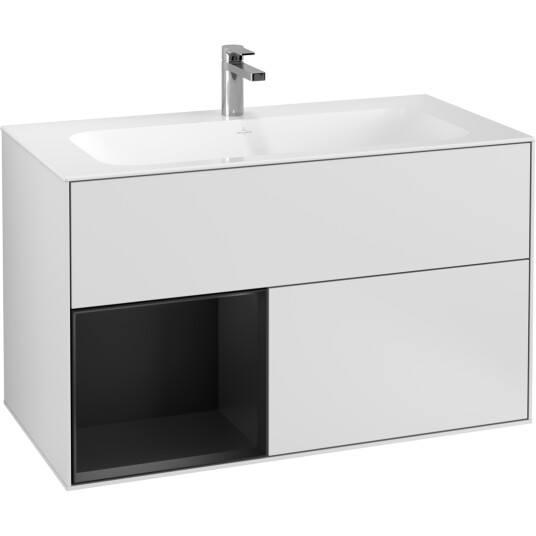 VILLEROY & BOCH FINION SERVANTSKAP 100 HVIT MATT LAKK M/LYS VENSTRESTILT SVART MATT HYLLE