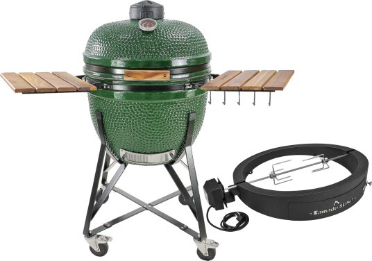 Kamado Sumo Maxi kullgrill, grønn + grillmesterens rotisserie og pizzaovn Kamado Sumo Maxi kullgrill, grønn + grillmesterens rotisserie og pizzaovn