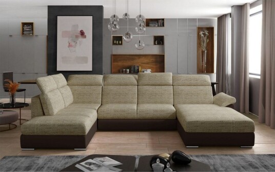 Seksjon Eltap Evanell 336x211x102 cm Berlin 03 Soft 66 Beige Mørkebrun Høyre