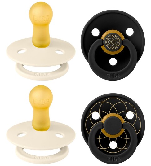 BIBS Colour Smokker - Str. 2 - 4-pack - Rund - Ivory/Black/Gold - BIBS - 6-18 md - Smokk Hvit Svart - 62-86