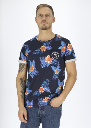 Tropical Pocket Tee Navy Orange Flower L Strandklær Tropical Pocket Tee Navy Orange Flower L Strandklær