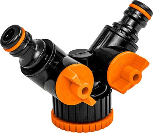 Hageslange Bradas T-kobling med innsatsmuffe og 2 ventiler for 1"-3/4"-1/2"