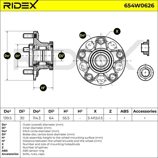 RIDEX 654W0626 Hjullager