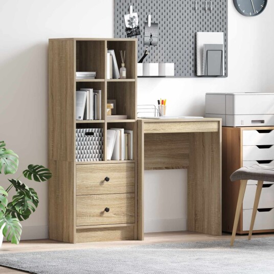  Skrivebord med lagring 2 pcs Sonoma eik 45,5 x 34 x 127 cm