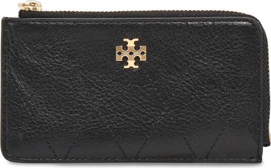 Tory Burch Charlie Quilted Zip Card Case   BLACK   One Size