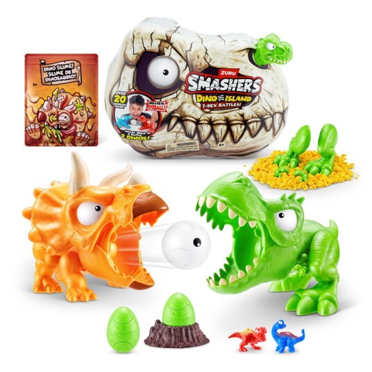 Smashers Dino Island T-Rex Battle Lekesett med 20 Overraskelser for Barn 3+