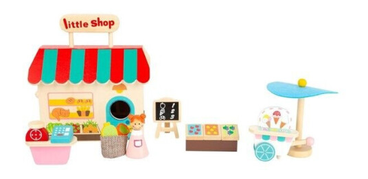 Small Foot Wooden Take-along Play Shop Poppenhuis 15dlg. Small Foot Wooden Take-along Play Shop Poppenhuis 15dlg.