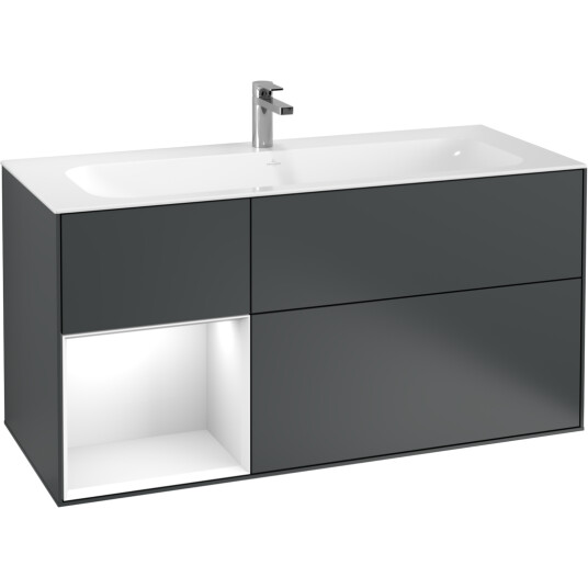 VILLEROY & BOCH FINION SERVANTSKAP 120 MIDNATTSBLÅ MATT LAKK M/LYS, VENSTRESTILT HVIT HYLLE