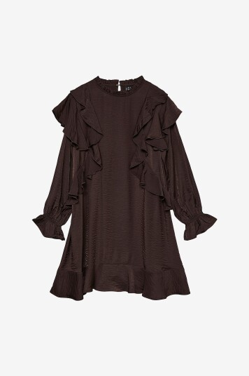 Vero Moda Kjole vmLizzi LS Short Flounce Dress Wvn Brun