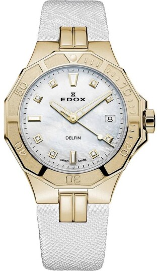 Edox Dameklokke 53020 37JC NADD Delfin Hvit/Lær Ø38 mm Edox Dameklokke 53020 37JC NADD Delfin Hvit/Lær Ø38 mm