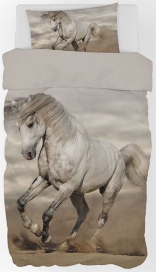 Licens Sengetøy barn - Stor hvit hest - 100% bomull - 150x210 cm