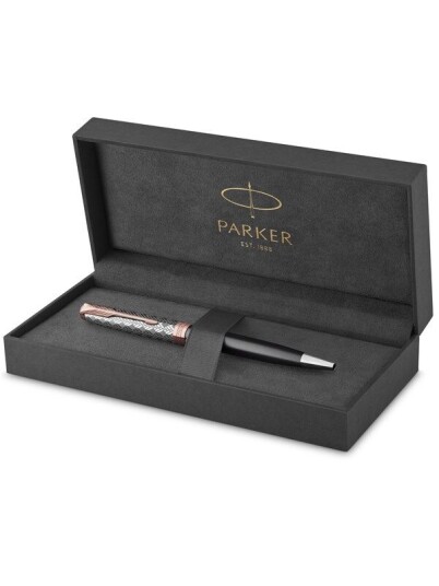 Parker Sonnet Ballpoint Pen  Premium Metal and Grey Satin Finish with Rose Gull Trim  Medium Point with Svart Ink Refill  Gift Box