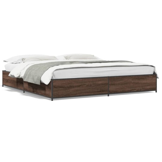 Sengeramme brun eik 200x200 cm konstruert tre og metall 8721102610165