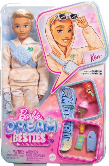 Barbie | Dream Besties Ken Fashion Doll With 9 Summer & Skateboard Themed Accessories | ONE SIZE