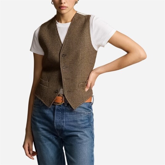 Ralph Lauren Tweed Front-Panel Vest Olive/Tan Glen Check Ralph Lauren Tweed Front-Panel Vest Olive/Tan Glen Check