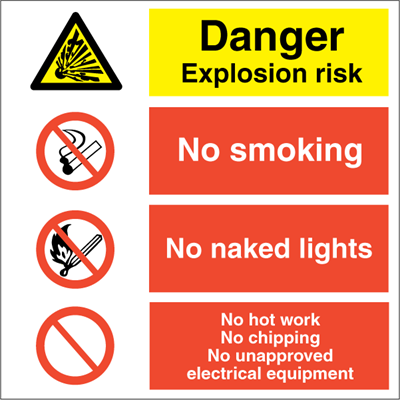 Jo Safety Danger explosion risk Self Adhesive Vinyl V RR 300 x mm IMO 120051VRR