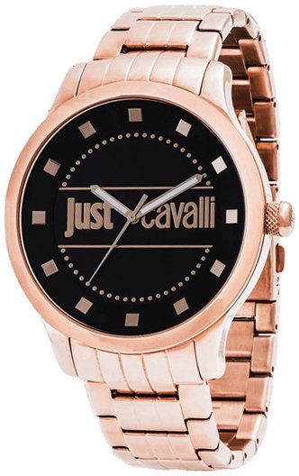 Just Cavalli Dameklokke R7253127524 Huge Sort/Rose gulltonet stål