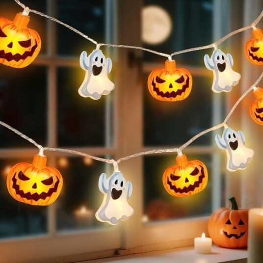 Halloween LED-Lysslynge med Gresskar og Spøkelser 1,5 m 10 LED med Fjernkontroll og Timer