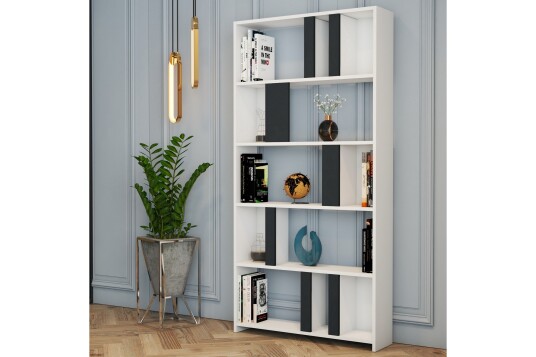 Bokhylle Tibani 90x20 cm 5 Hyller Hvit / Antrasitt Bokhylle Tibani 90x20 cm 5 Hyller Hvit / Antrasitt