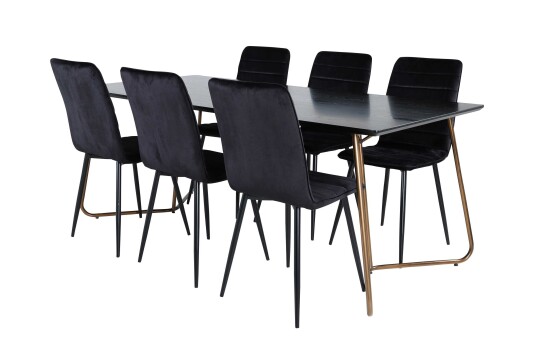 Venture Design Petra & Windu spisegruppe Svart/svart 6 stoler & bord 190 x 90 cm