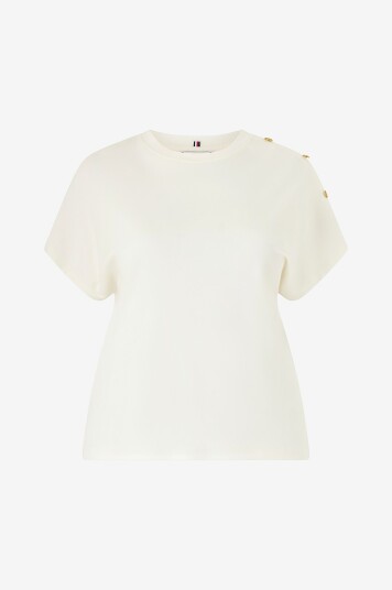 Tommy Hilfiger Curve   Topp Crv Gold Button SS   Hvit