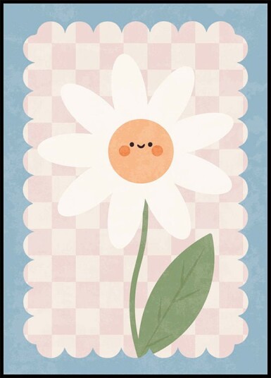 Smiley Flower On Pastel checkered Background Plakat Plakat / 30x40cm