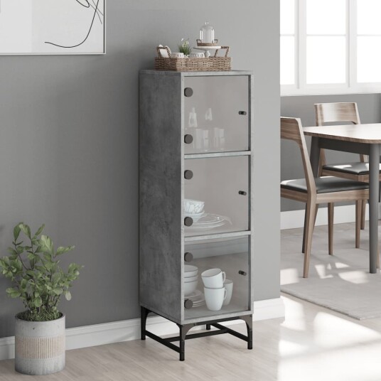 vidaXL Highboard med glassdører betonggrå 35x37x120 cm vidaXL Highboard med glassdører betonggrå 35x37x120 cm