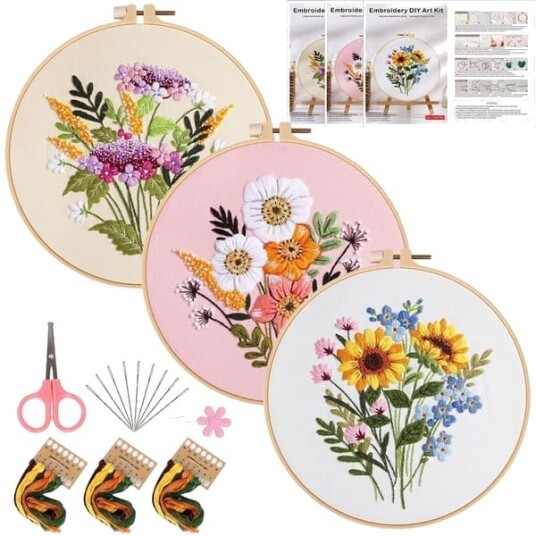 DIY Håndbroderi Startpakke 3 Sett med Blomstermønstre Ramme og Verktøy Kreativt Broderisett DIY Håndbroderi Startpakke 3 Sett med Blomstermønstre Ramme og Verktøy Kreativt Broderisett