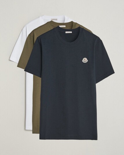 Moncler 3 Pack Logo T Shirts Blue/Military/White