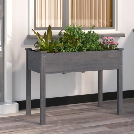vidaXL Plantekasse med foring grå 118x59x76 cm heltre gran