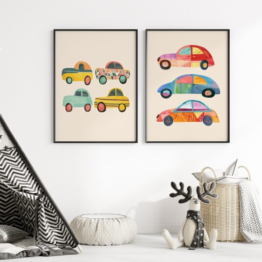 Namly Design Plakat Fargerike Vintage Biler / Sett med 2 POSTER1OXNX9