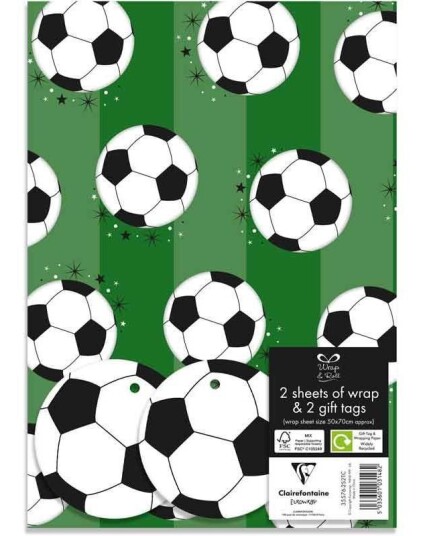 2 stk Fotball Gavepapir med 2 stk Navnelapper 50x70cm