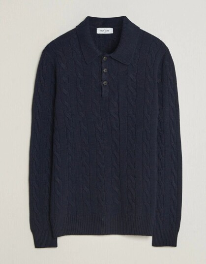 Gran Sasso Wool/Cashmere Cable Polo Navy