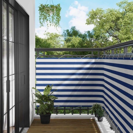Balkong Skjerm Blå og hvit 120 x 200 cm PU belagt oxford alu