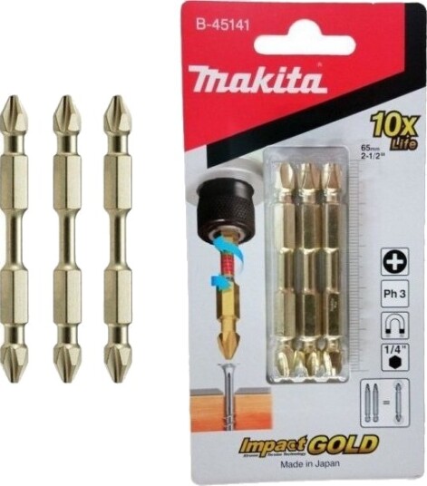 Makita Dobbel Magnetisk Bit Til Skrutrekker Ph3-65 Mm, 3 Stk. (1 Stk.)