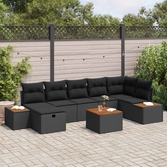 vidaXL Hagesofa Set 8 stk. Svart polyrotting