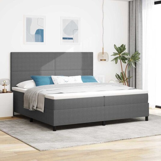 Boxspring seng med madrass & LED lampe Grå 200x200 cm Corduroy stoff Boxspring seng med madrass & LED lampe Grå 200x200 cm Corduroy stoff