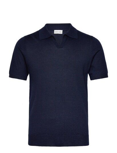 Davida Cashmere Man Fine Knit Open Collar T Shirt Navy L Davida Cashmere Man Fine Knit Open Collar T Shirt Navy L