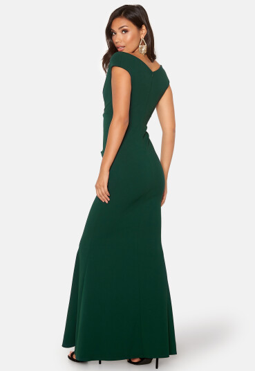 Goddiva Bardot Pleat Maxi Dress Green XXL (UK18)