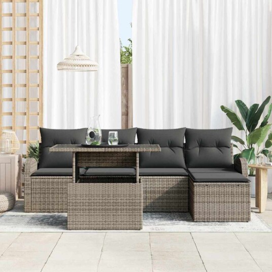 vidaXL Hagesofa Set med pute 6 pcs Grå polyrotting