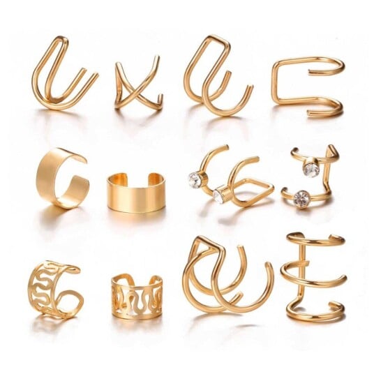 12-pack falske helix piercing ører ørepynt mansjett uten hull gull 12-pack falske helix piercing ører ørepynt mansjett uten hull gull